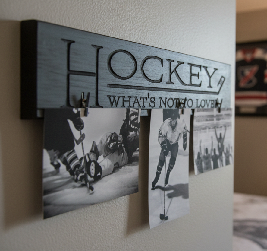Distressed Gray Harbor Hockey Photo Display Sign: Hockey Room Decor