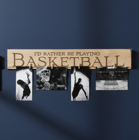 Basketball Photo Display Sign: Antiqued Cream Wood, Sports Room Decor