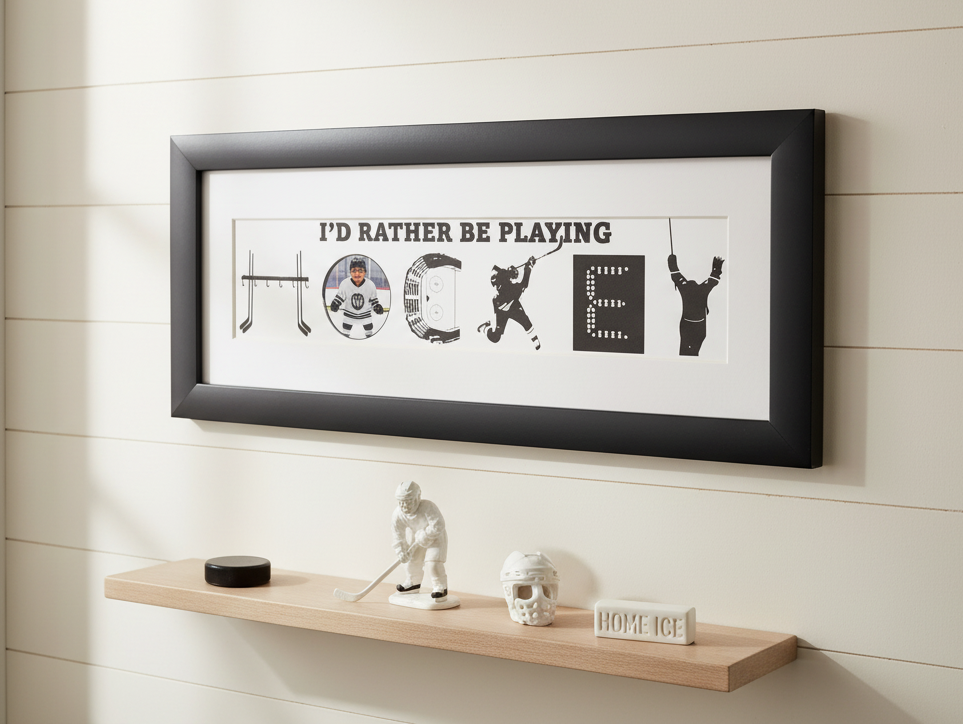 Personalized Hockey Name Art: Framed Hockey Room Decor