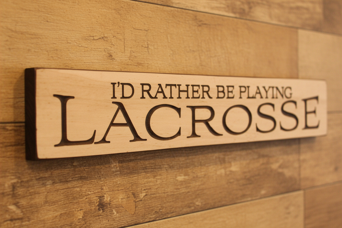 Carved Wood Lacrosse Sign: Cream Antiqued Finish, Sports Room Decor