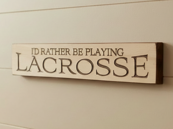 Lacrosse Photo Display Sign: Cream Carved Wood, Lacrosse Room Decor