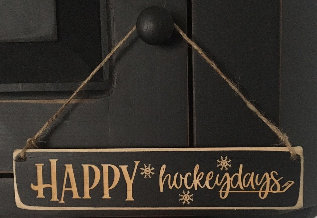 Happy Hockeydays Wood Sign: Hockey Christmas Decor