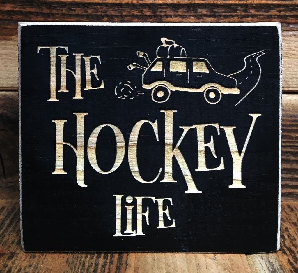 Mice Playing Hockey Wood Sign - Distressed Hockey Decor