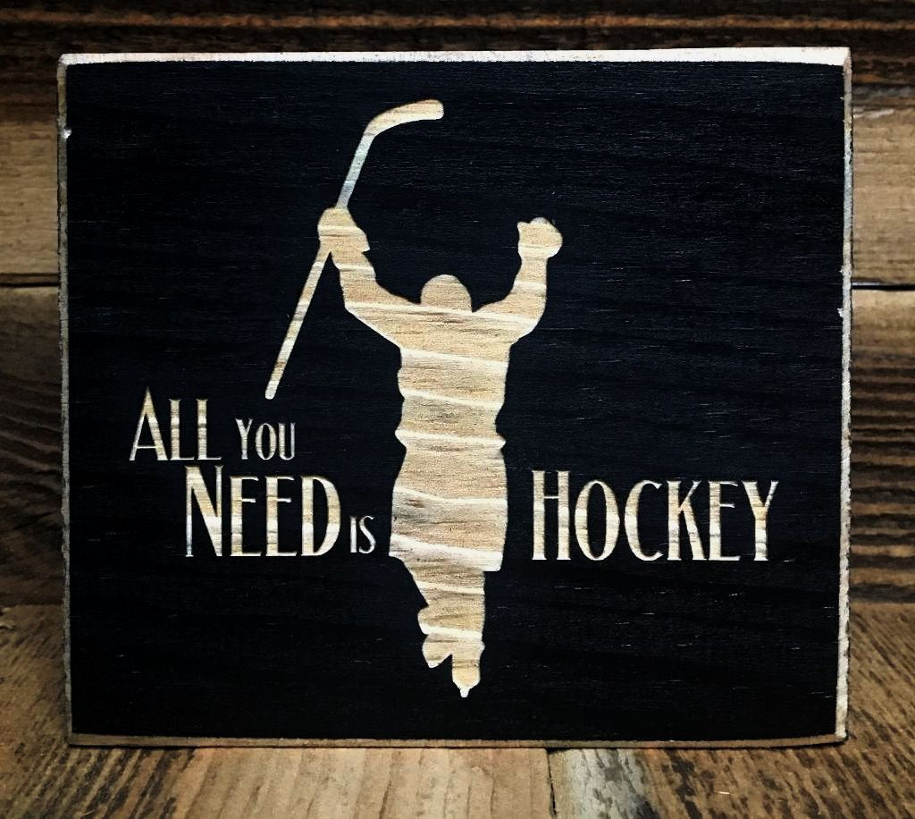 Hockey Ornament, Laser Cut Distressed Wood Sign, Team Gift