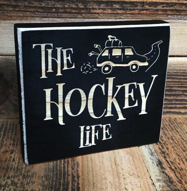 Hockey Ornament, Laser Cut Distressed Wood Sign, Team Gift