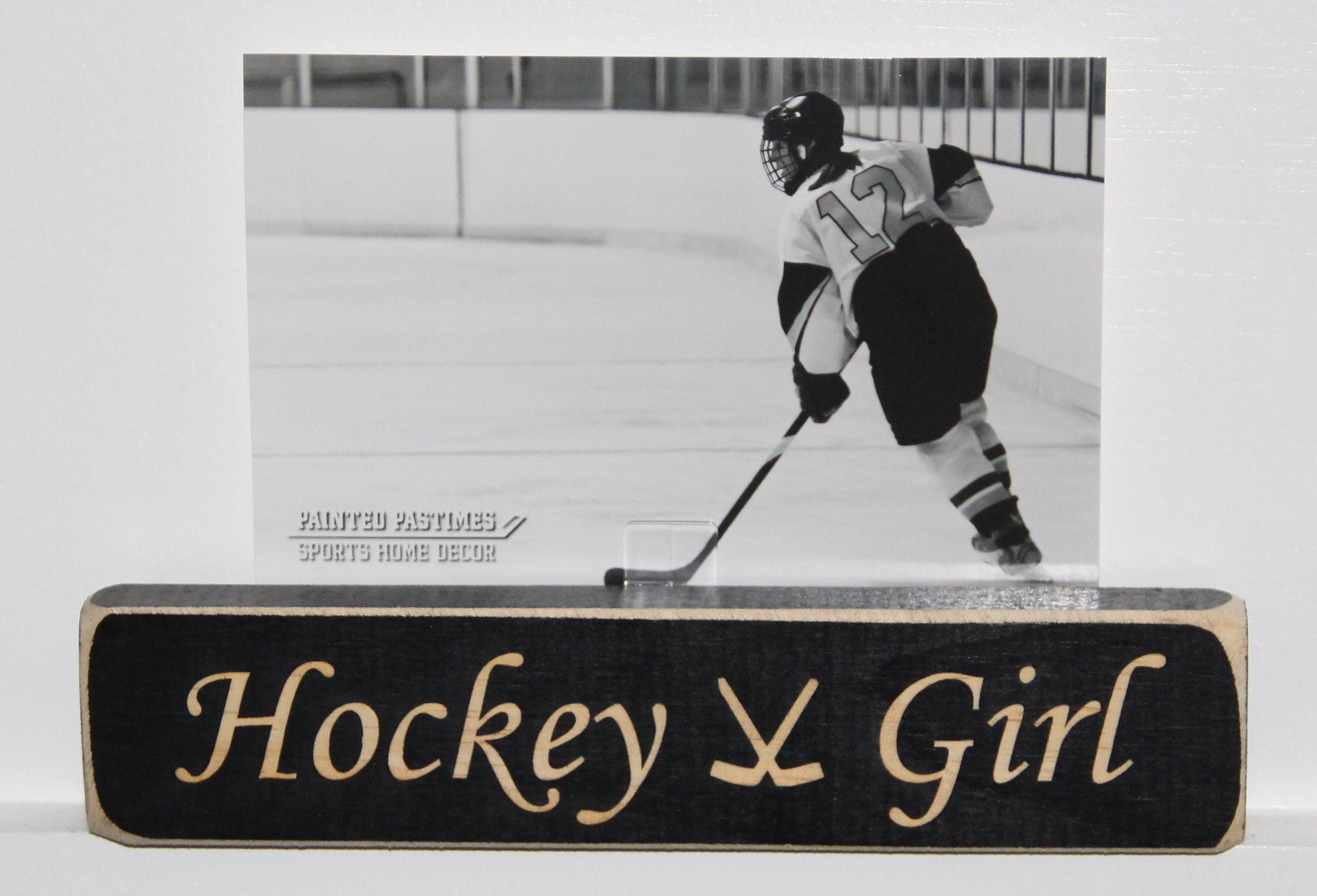 Hockey Girl Photo Frame: Laser Cut Wood, Sports Room Decor