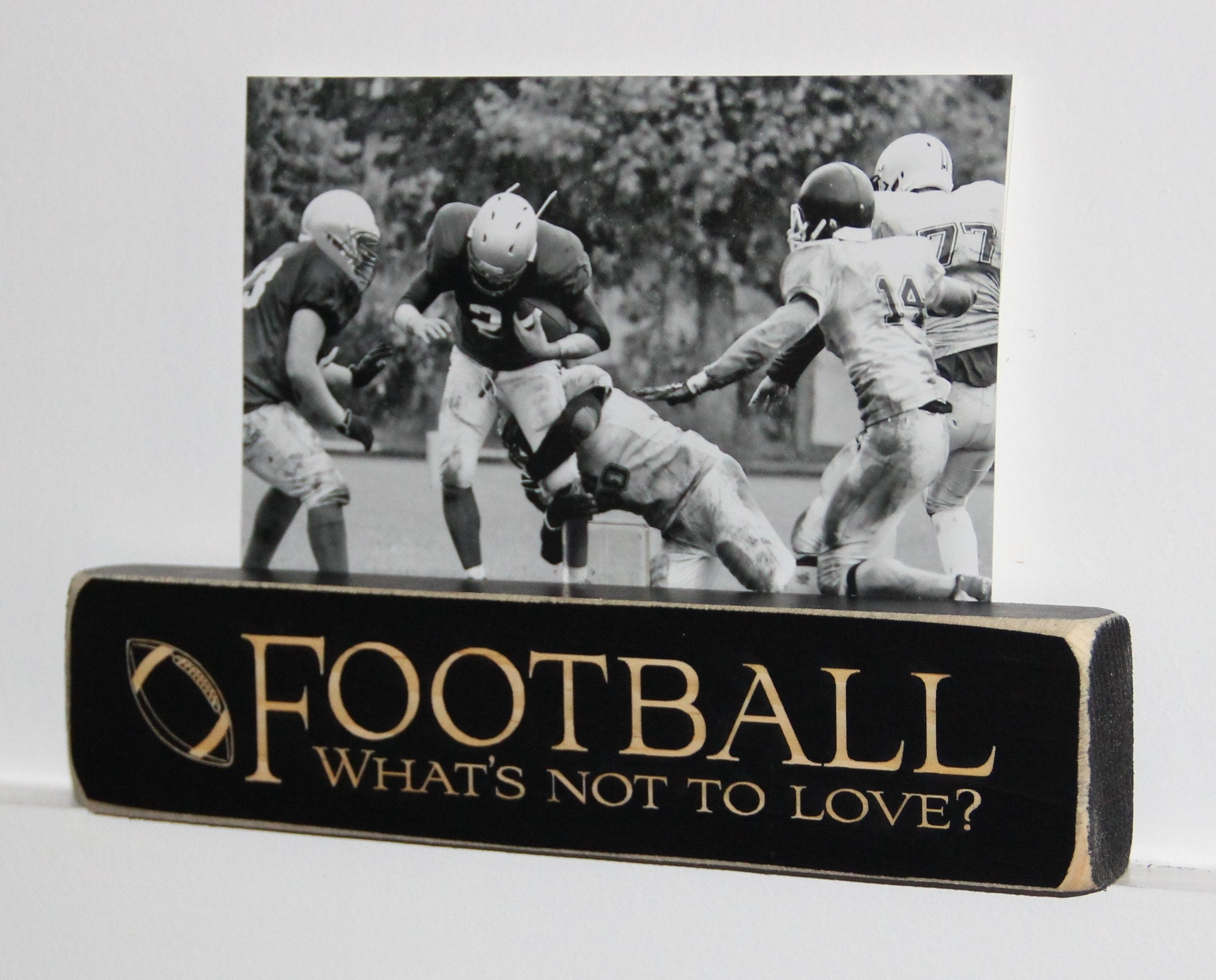 Distressed Wood Football Photo Frame: Gift for Player or Coach