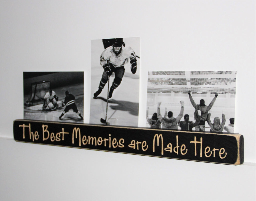 Hockey Photo Display Sign: Distressed Wood Frame, Sports Decor
