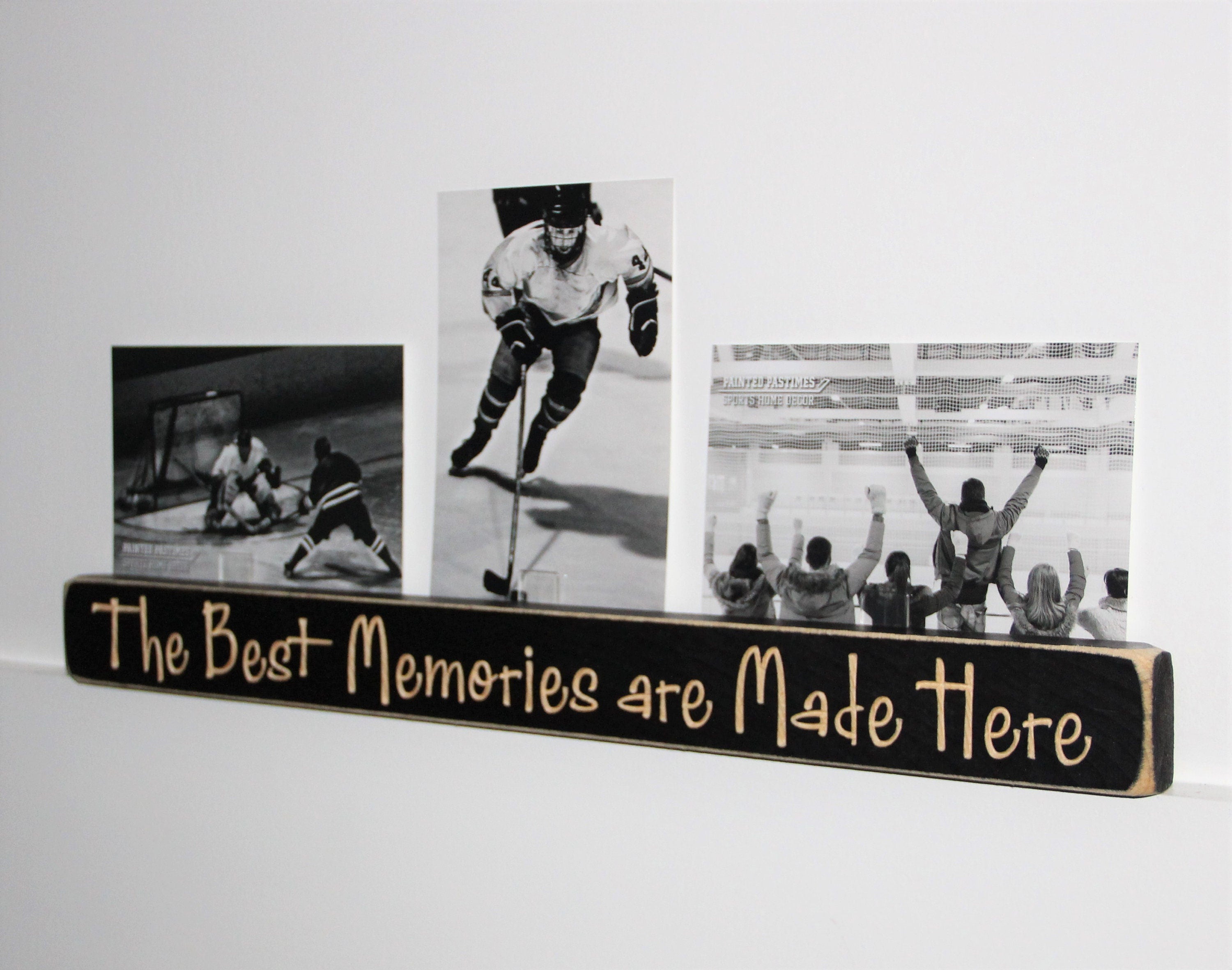 Hockey Photo Display Sign: Distressed Wood Frame, Sports Decor