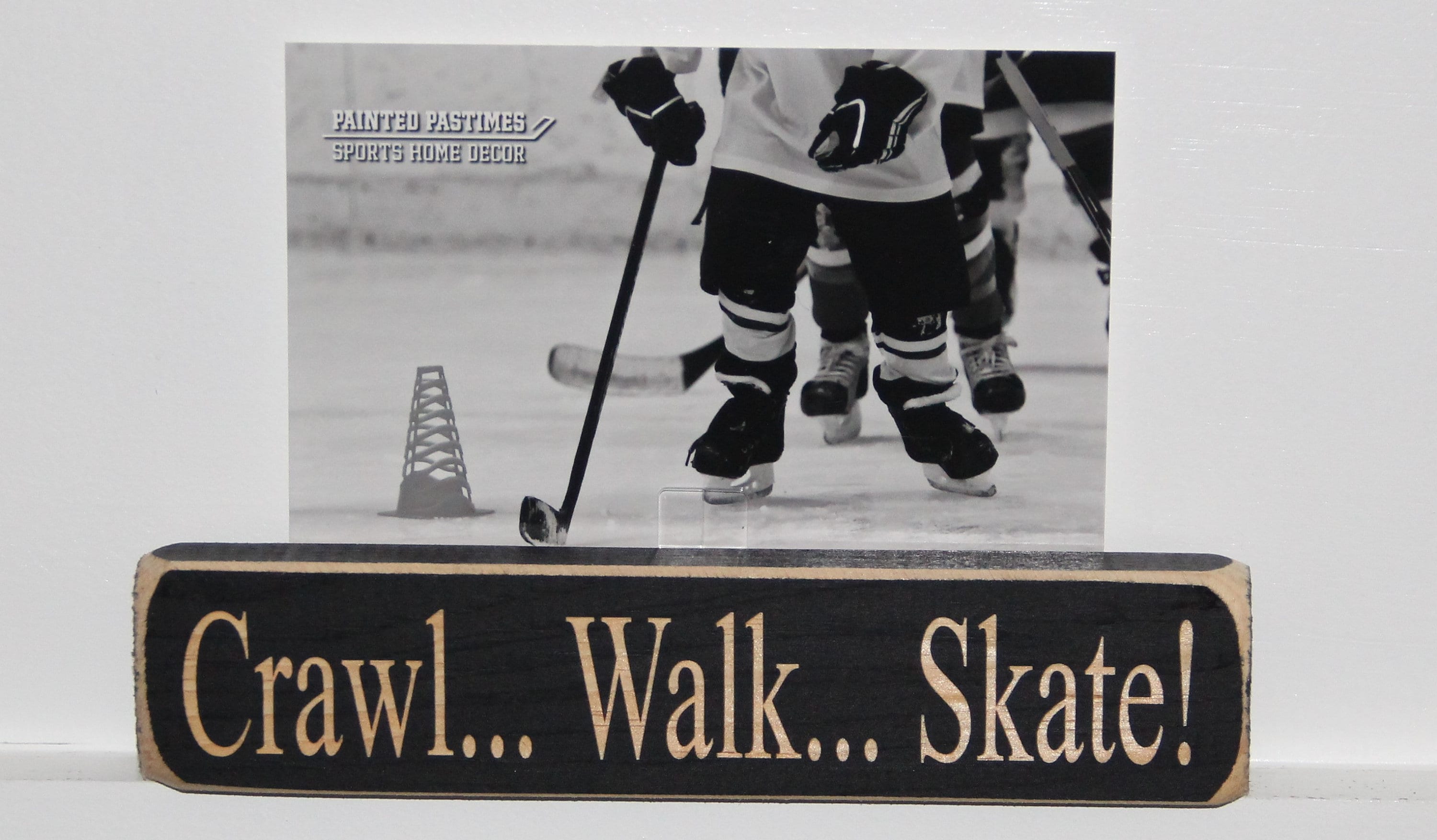 Crawl Walk Skate Hockey Ornament: Laser Cut Wood, Sports Decor