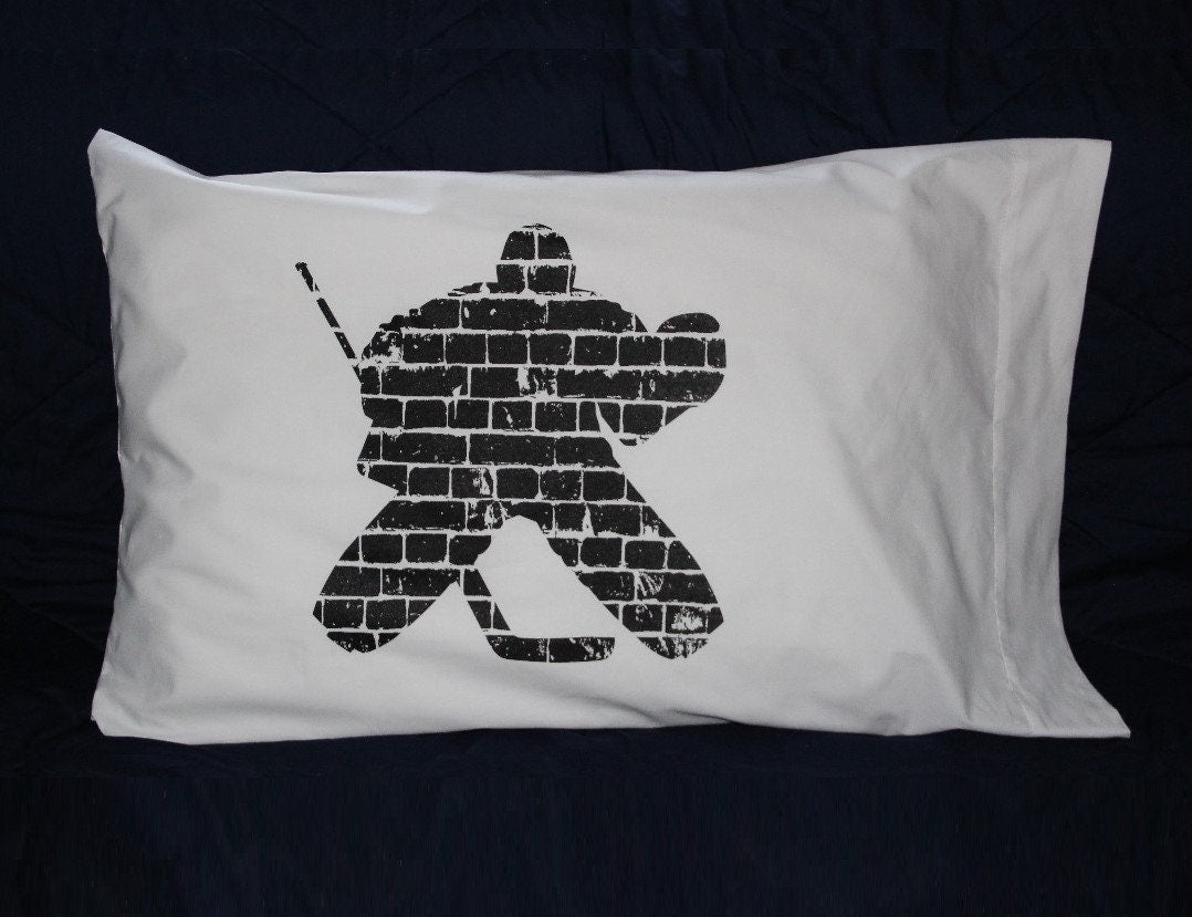 Hockey Goalie Pillowcase: Brick Wall Design, Sports Bedroom Decor