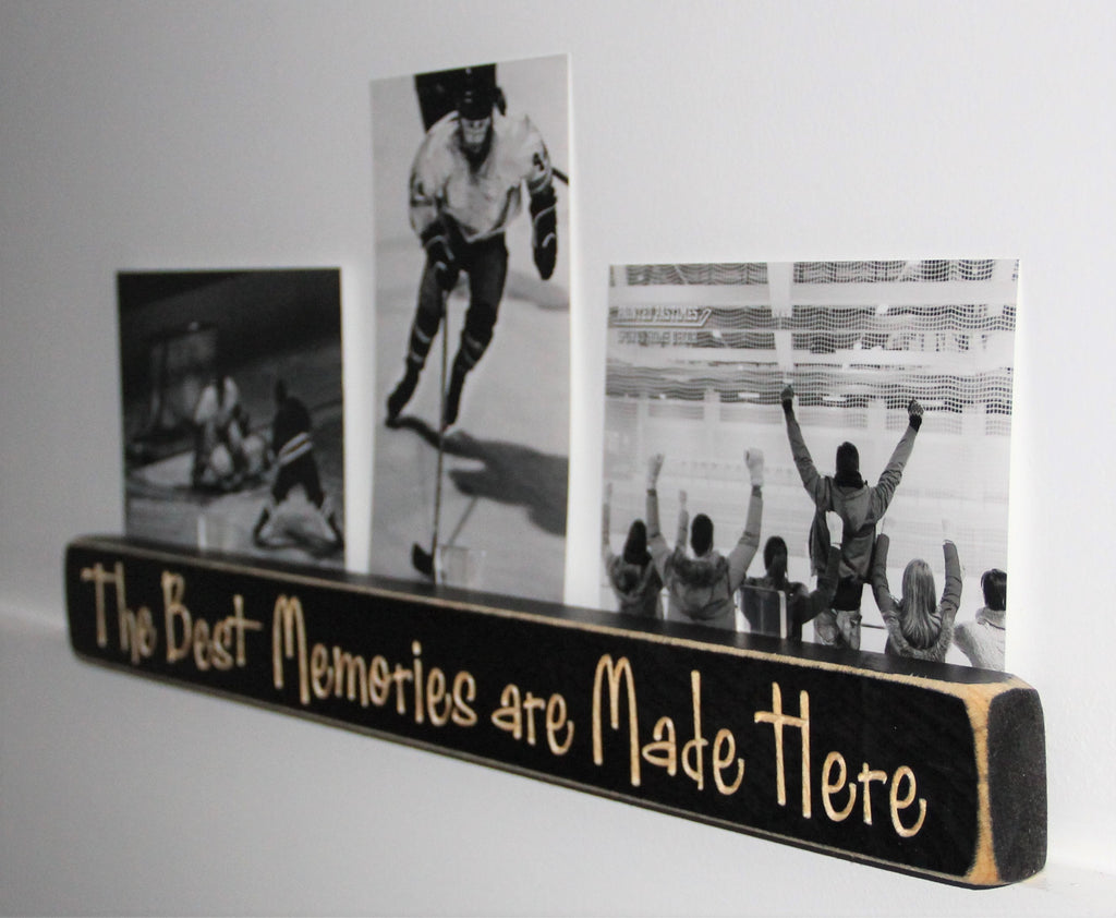 Hockey Photo Display Sign: Distressed Wood Frame, Sports Decor