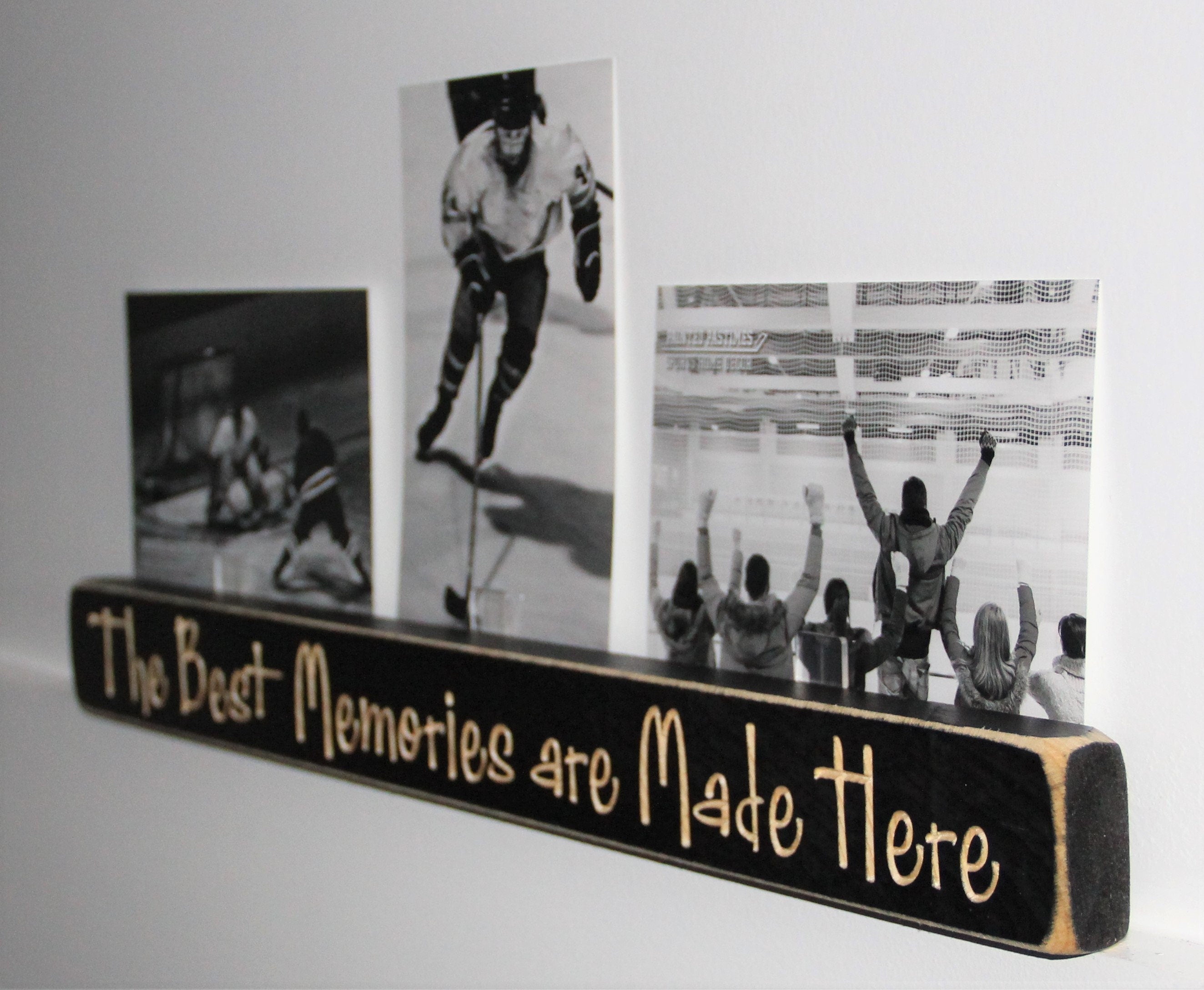 Hockey Photo Display Sign: Distressed Wood Frame, Sports Decor