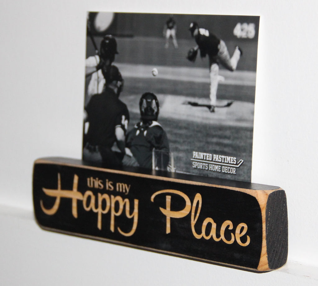 Baseball Photo Sign: "This is my HAPPY PLACE" Wood Decor