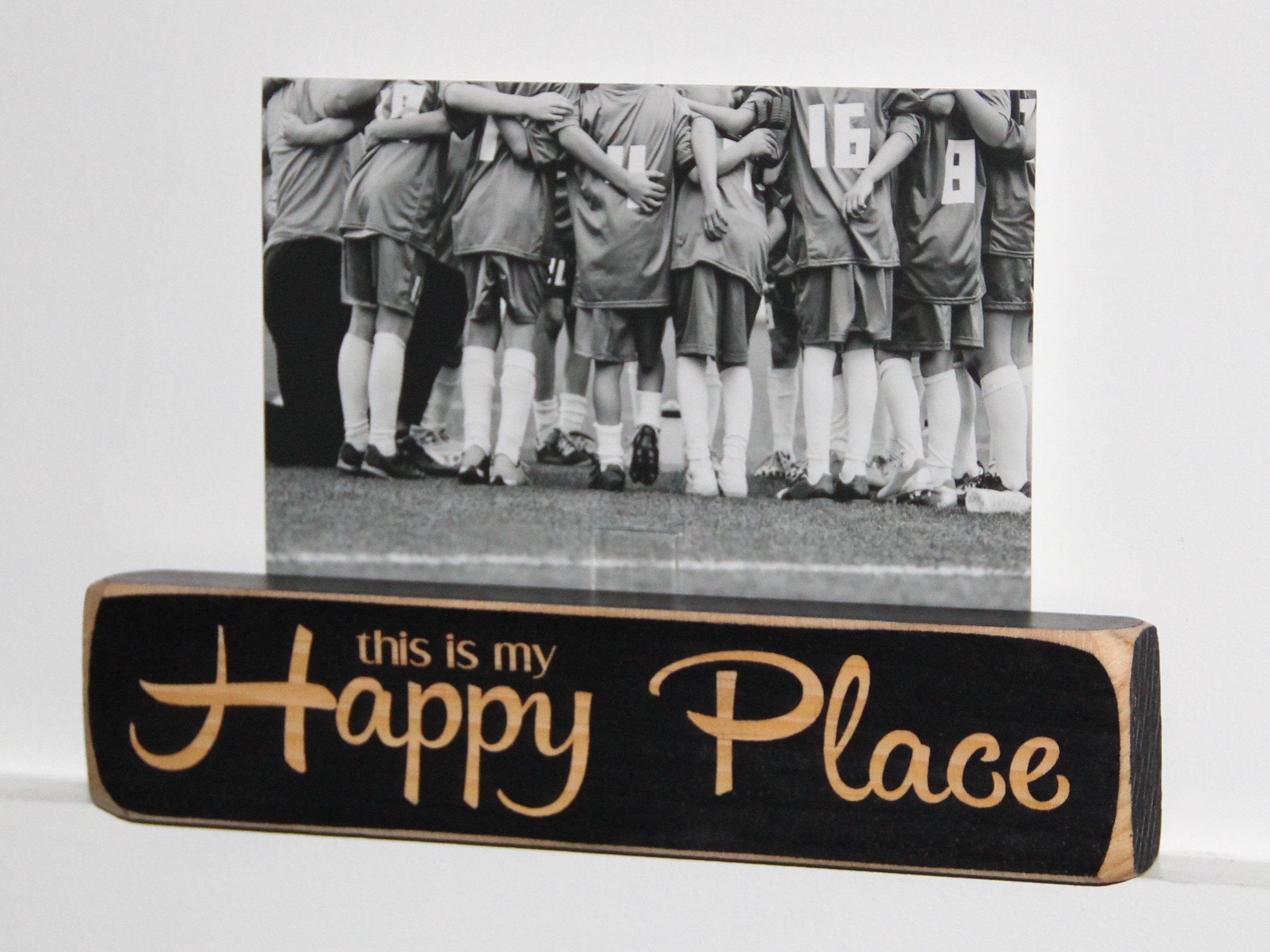 Soccer Photo Sign: "Happy Place" Distressed Wood Decor