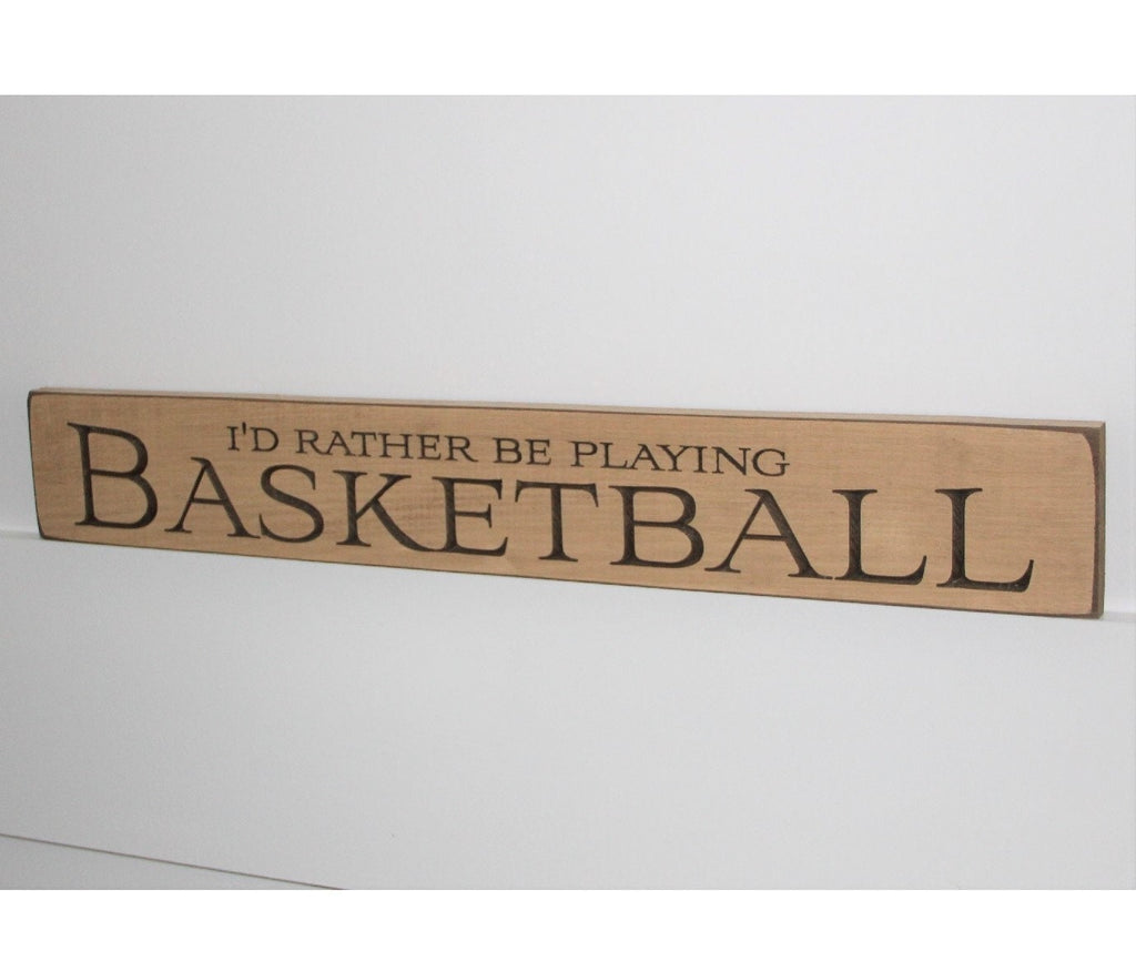 Basketball Photo Display Sign: Antiqued Cream Wood, Sports Room Decor