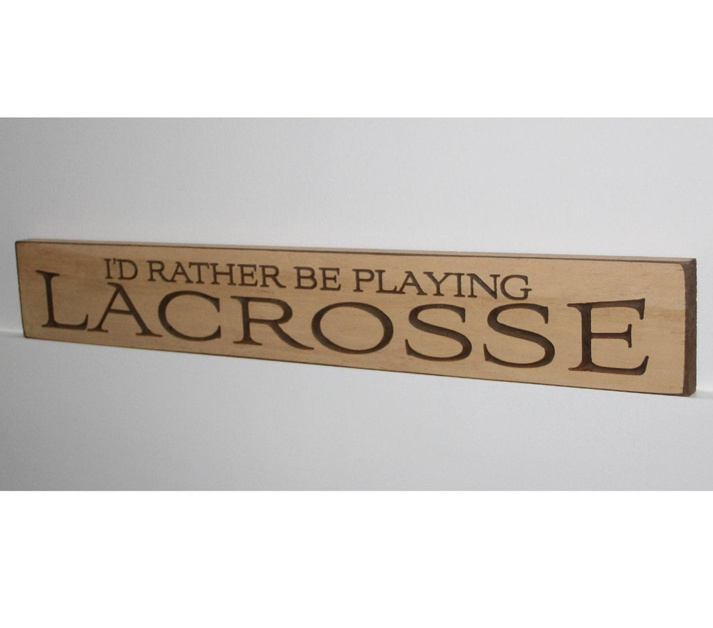 Carved Wood Lacrosse Sign: Cream Antiqued Finish, Sports Room Decor