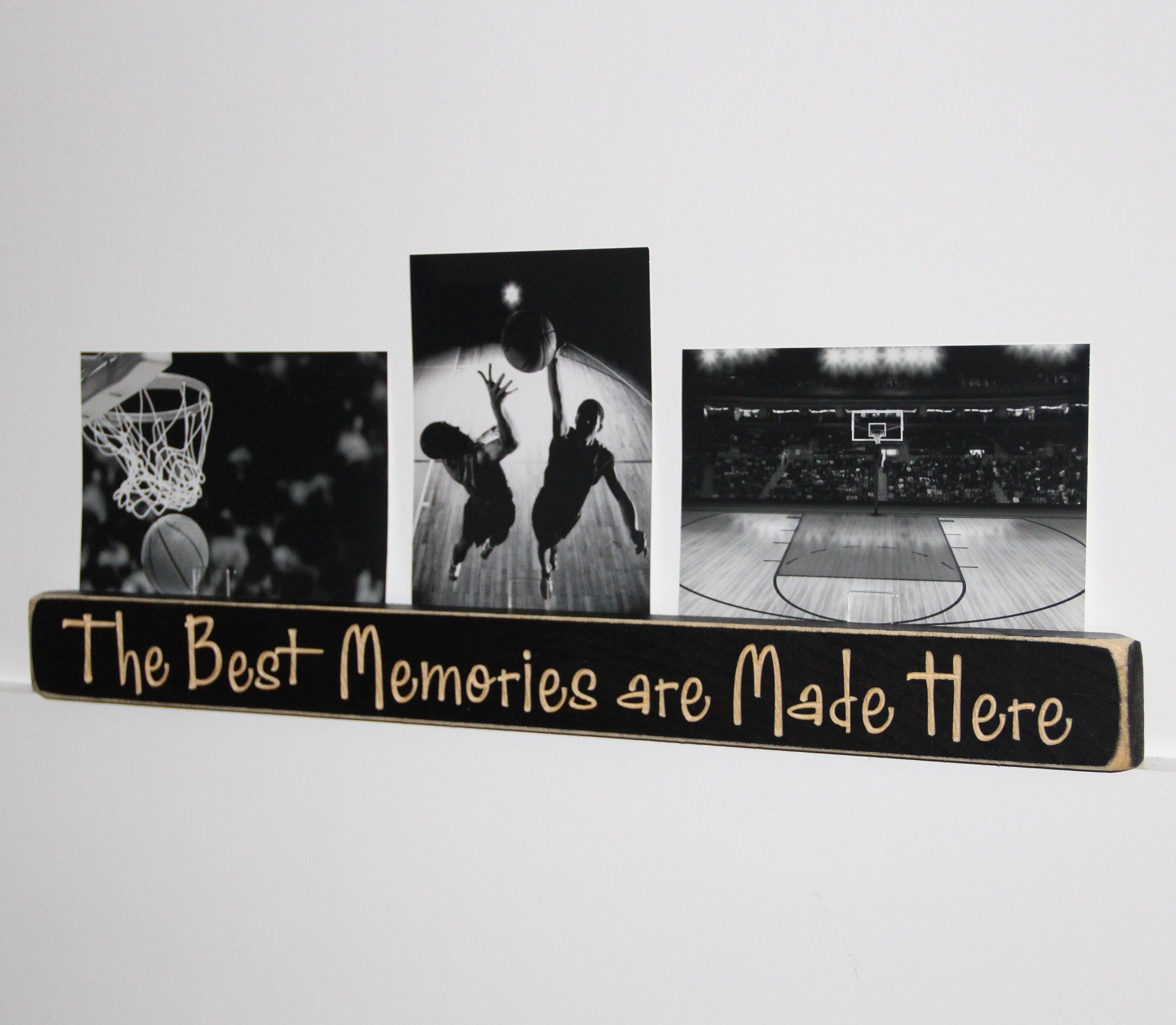 Hockey Photo Display Sign: Distressed Wood Frame, Sports Decor
