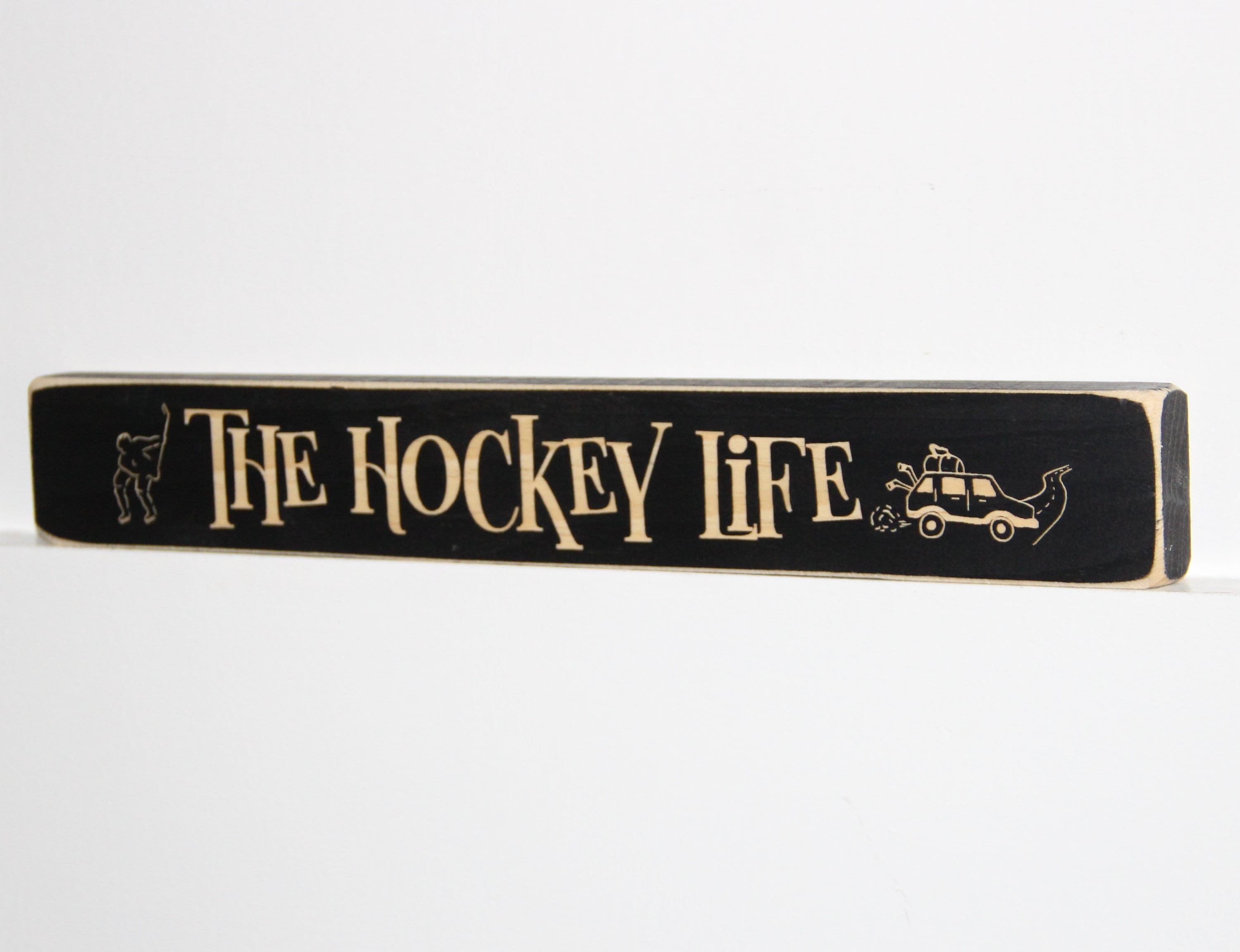 Hockey Mom Photo Display: Distressed Wood Hockey Gift