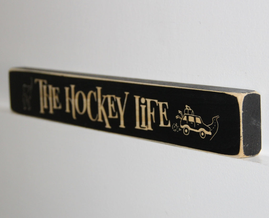 Hockey Mom Photo Display: Distressed Wood Hockey Gift