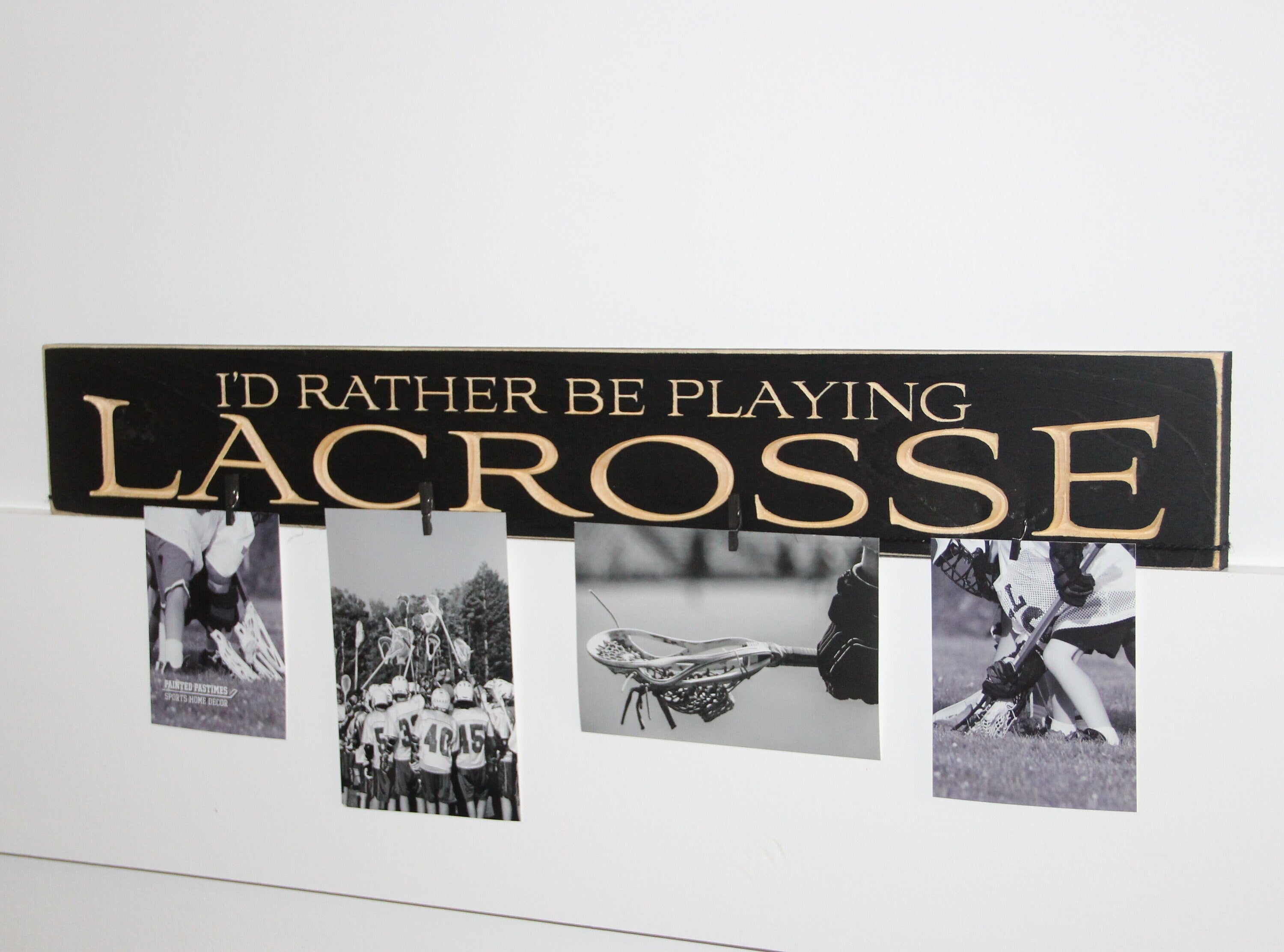 Lacrosse Photo Display: Distressed Wood Room Decor, Shelf Option