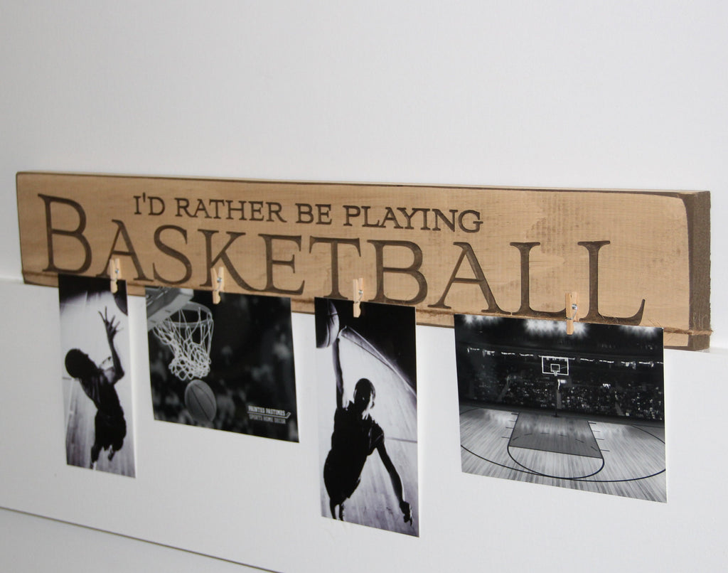 Basketball Photo Display Sign: Antiqued Cream Wood, Sports Room Decor