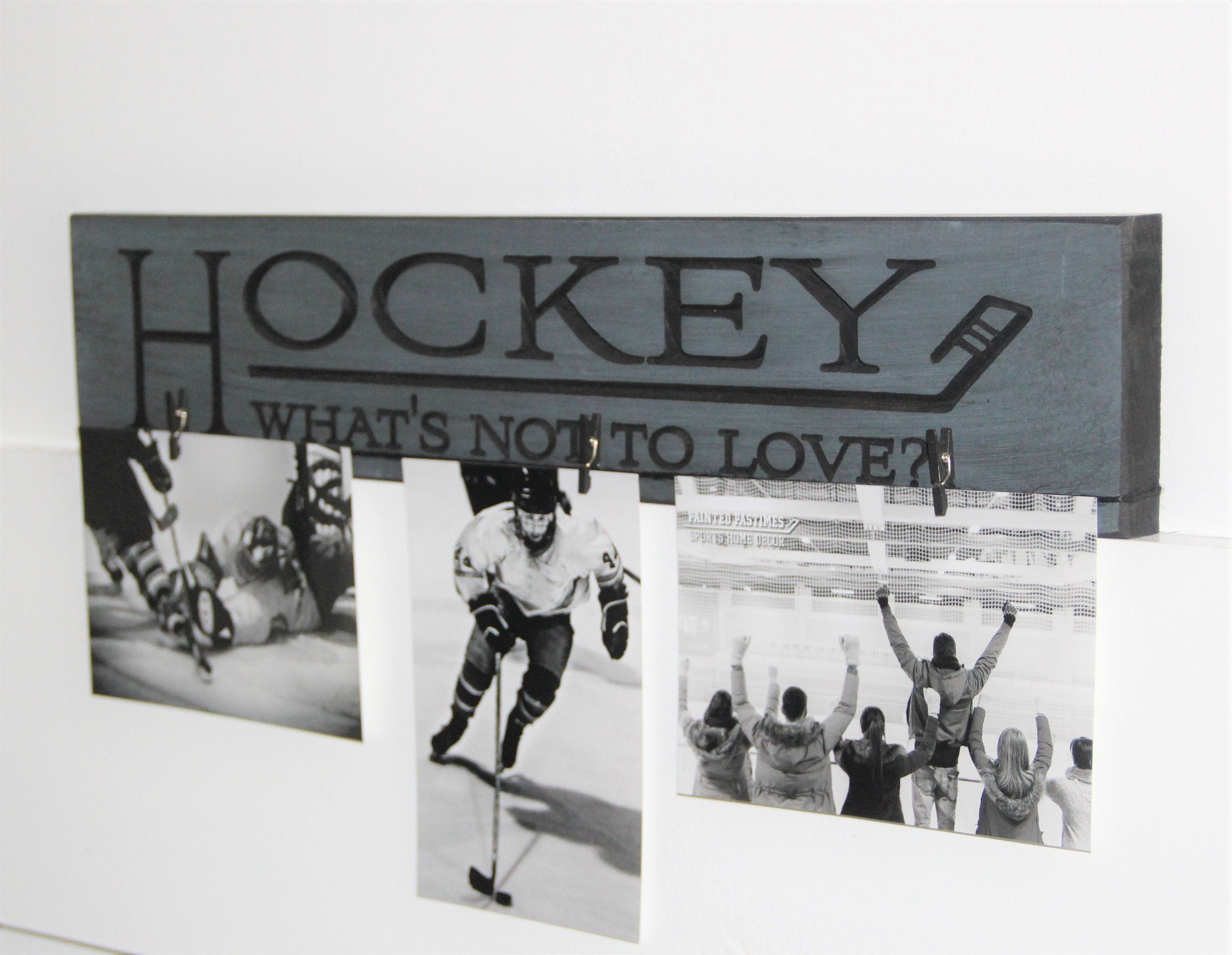 Distressed Gray Harbor Hockey Photo Display Sign: Hockey Room Decor