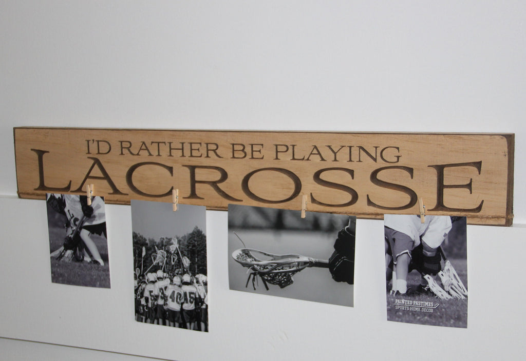 Carved Wood Lacrosse Sign: Cream Antiqued Finish, Sports Room Decor