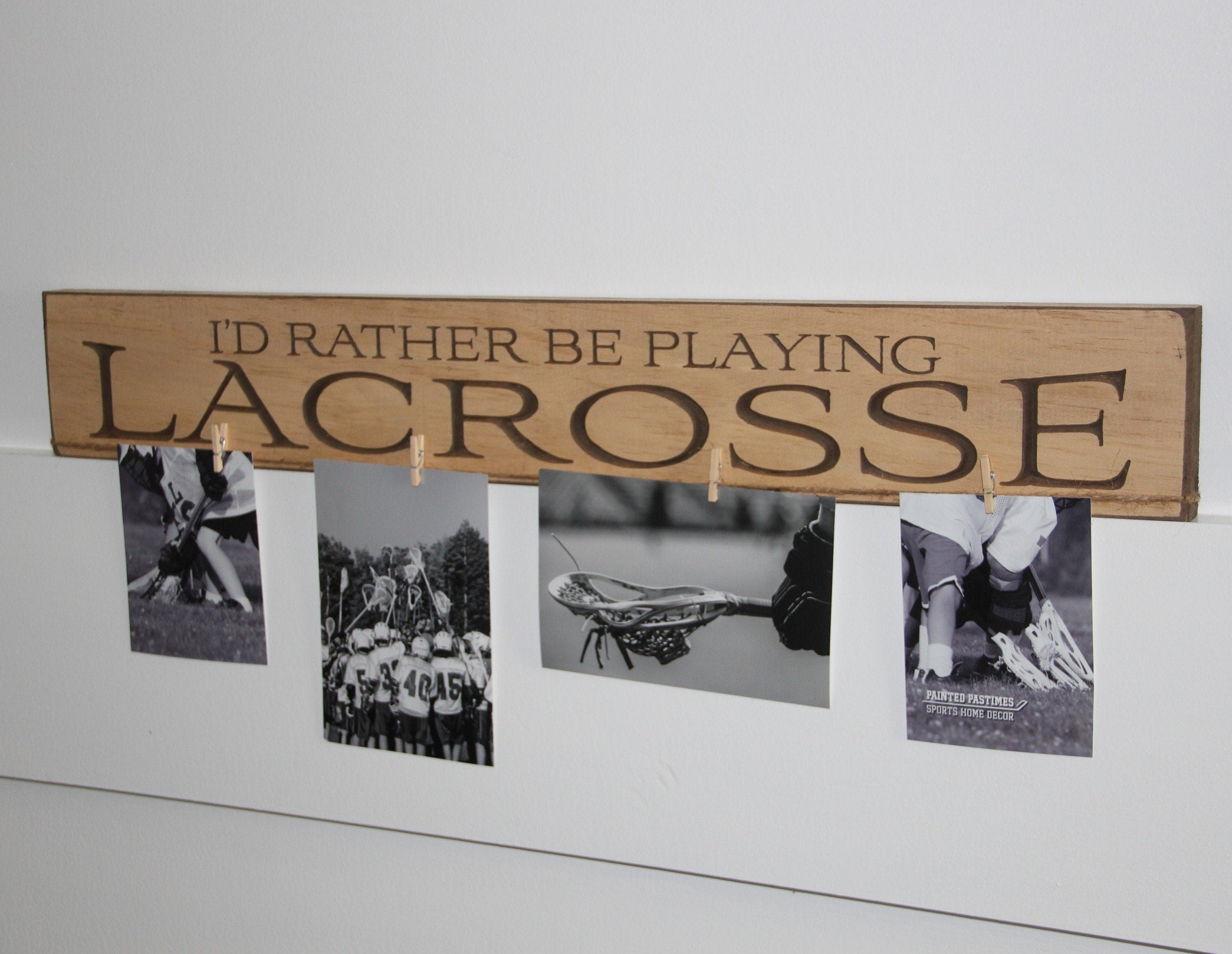Lacrosse Photo Display Sign: Cream Carved Wood, Lacrosse Room Decor