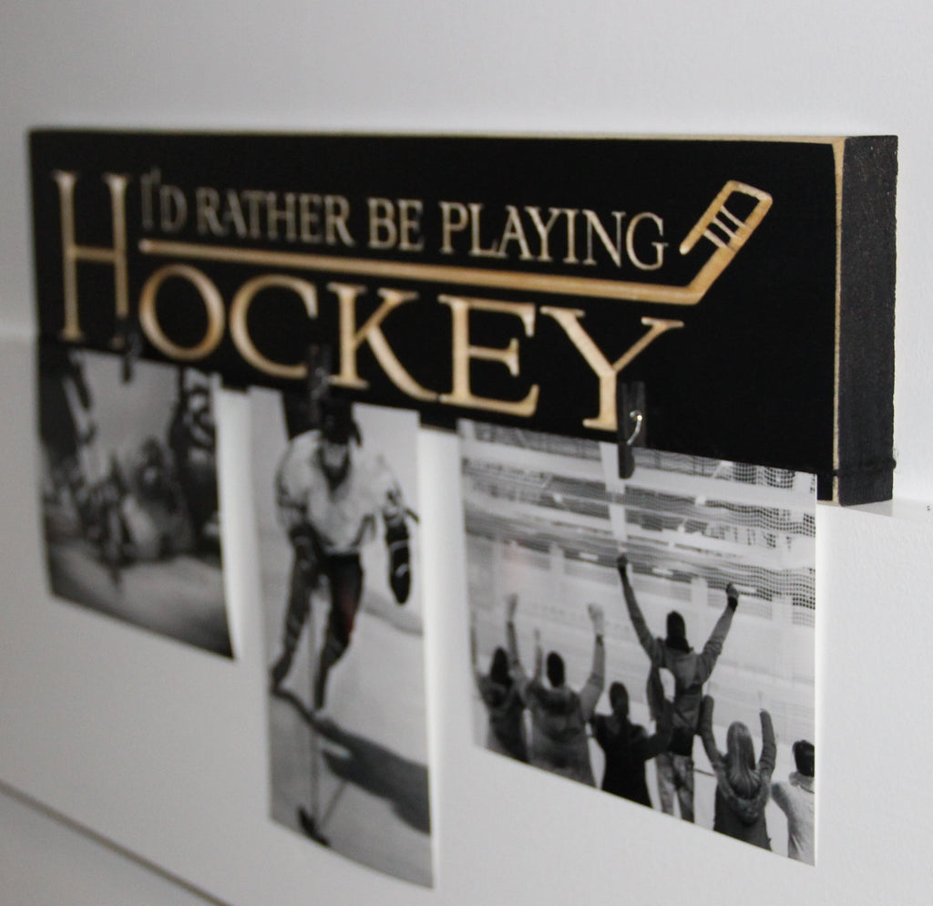 Hockey Photo Display: Distressed Wood Hockey Decor