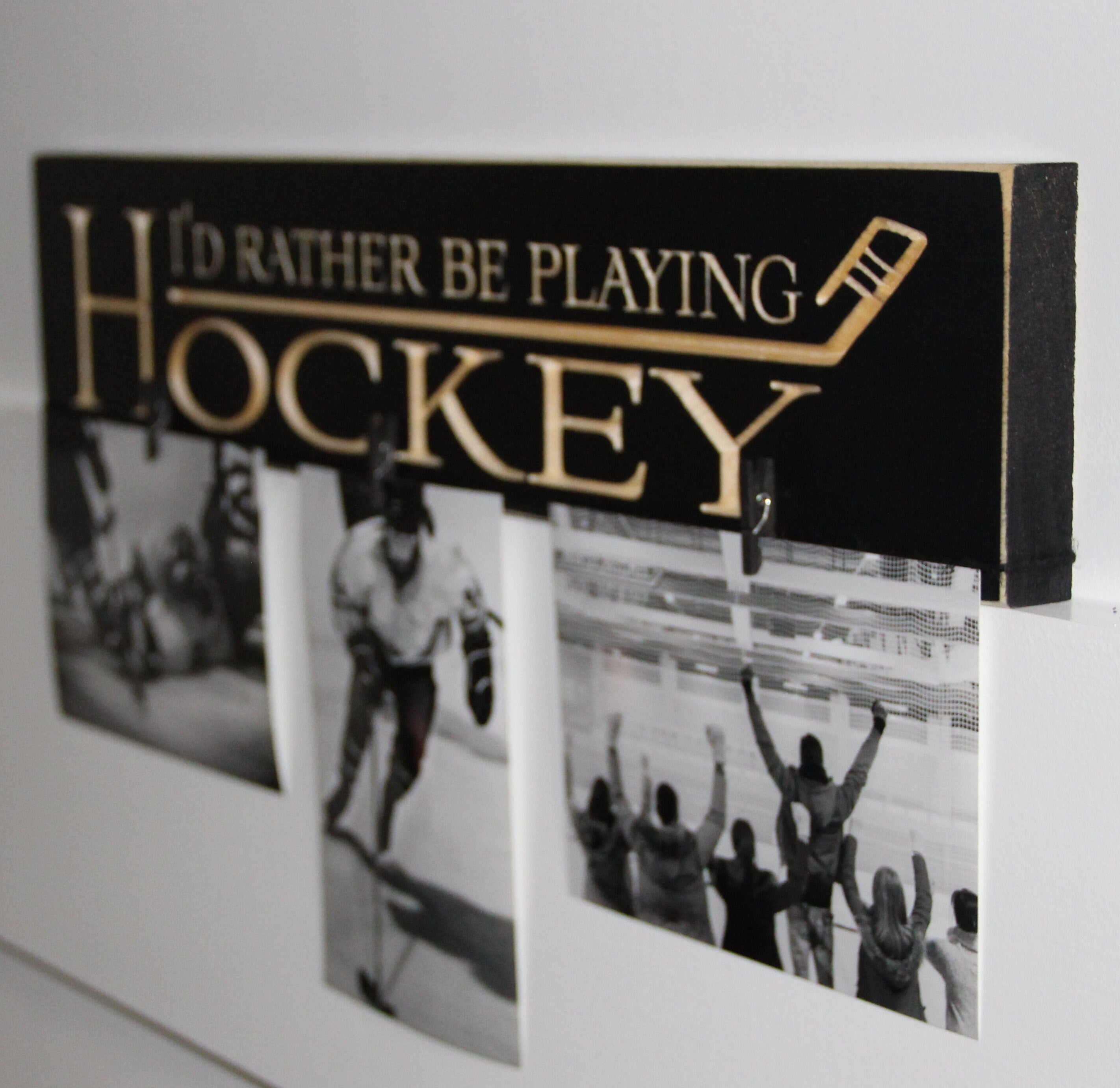 Hockey Photo Display: Distressed Wood Hockey Decor