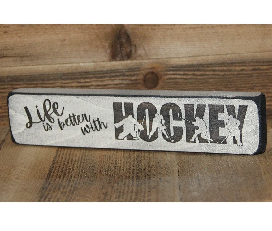 Hockey Ornament: Laser Cut Wood Sign, Hockey Christmas Gift