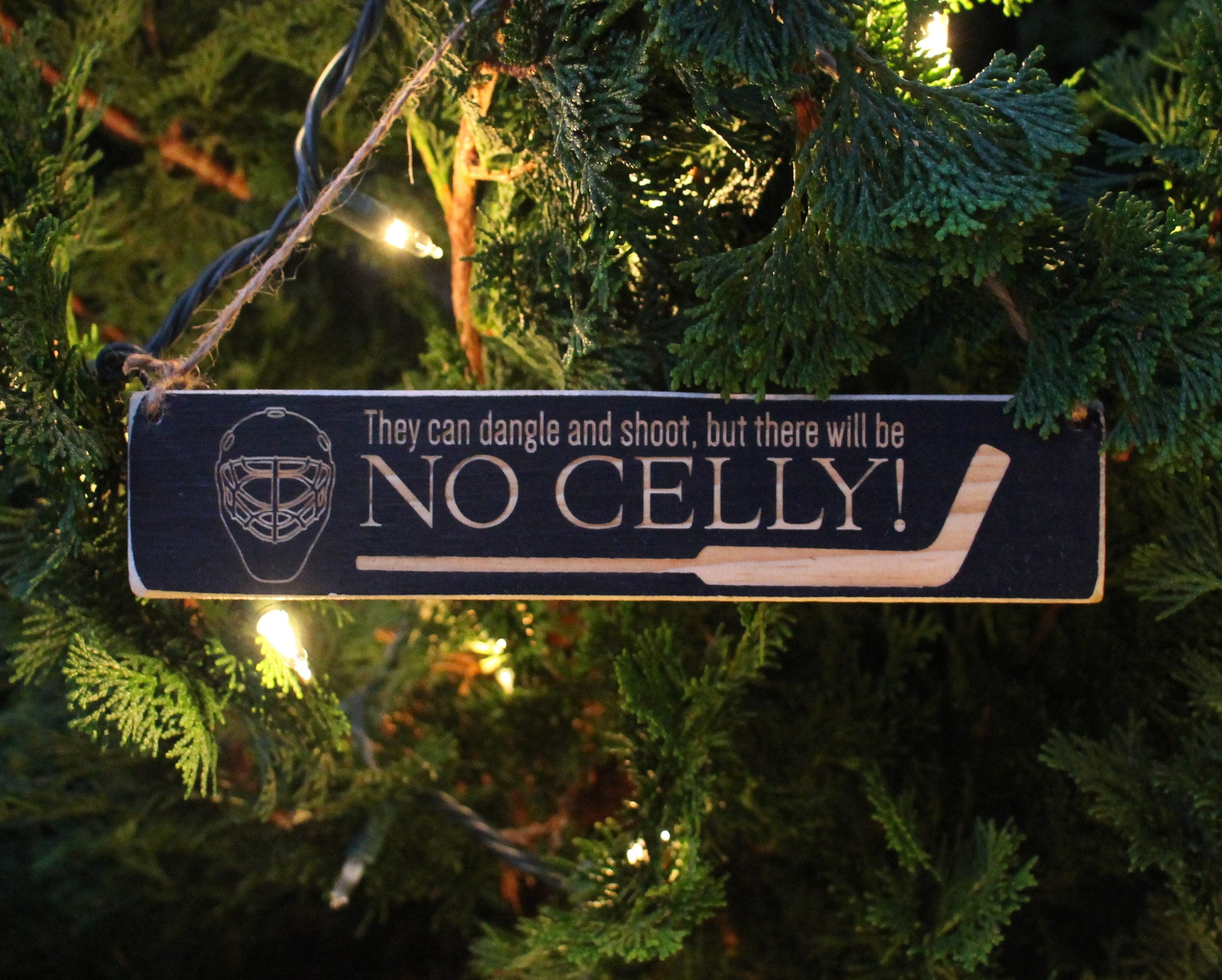 Hockey Goalie Ornament: Black Wood Sign, Gift for Hockey Goalie