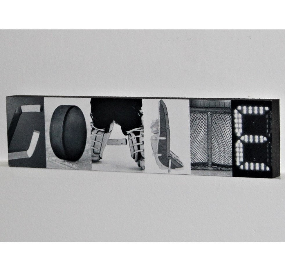 Hockey Goalie Photo Frame: Letter Art Sign, Hockey Room Decor