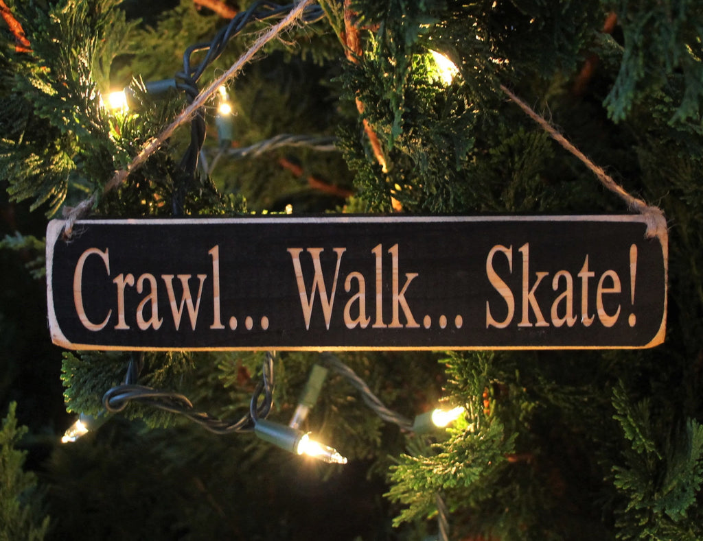 Hockey Nursery Sign: Crawl Walk Skate, Distressed Wood Decor