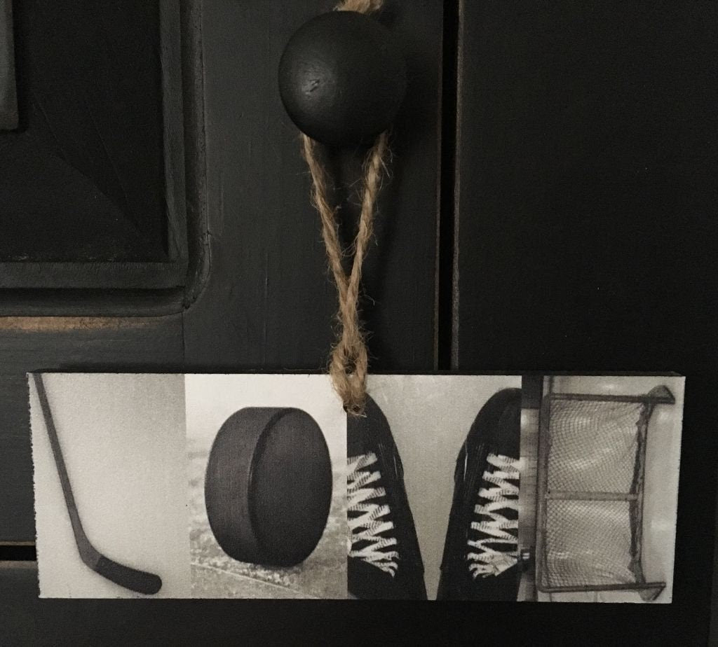 Hockey Photo Display Sign: LOVE Hockey Gift, Room Decor