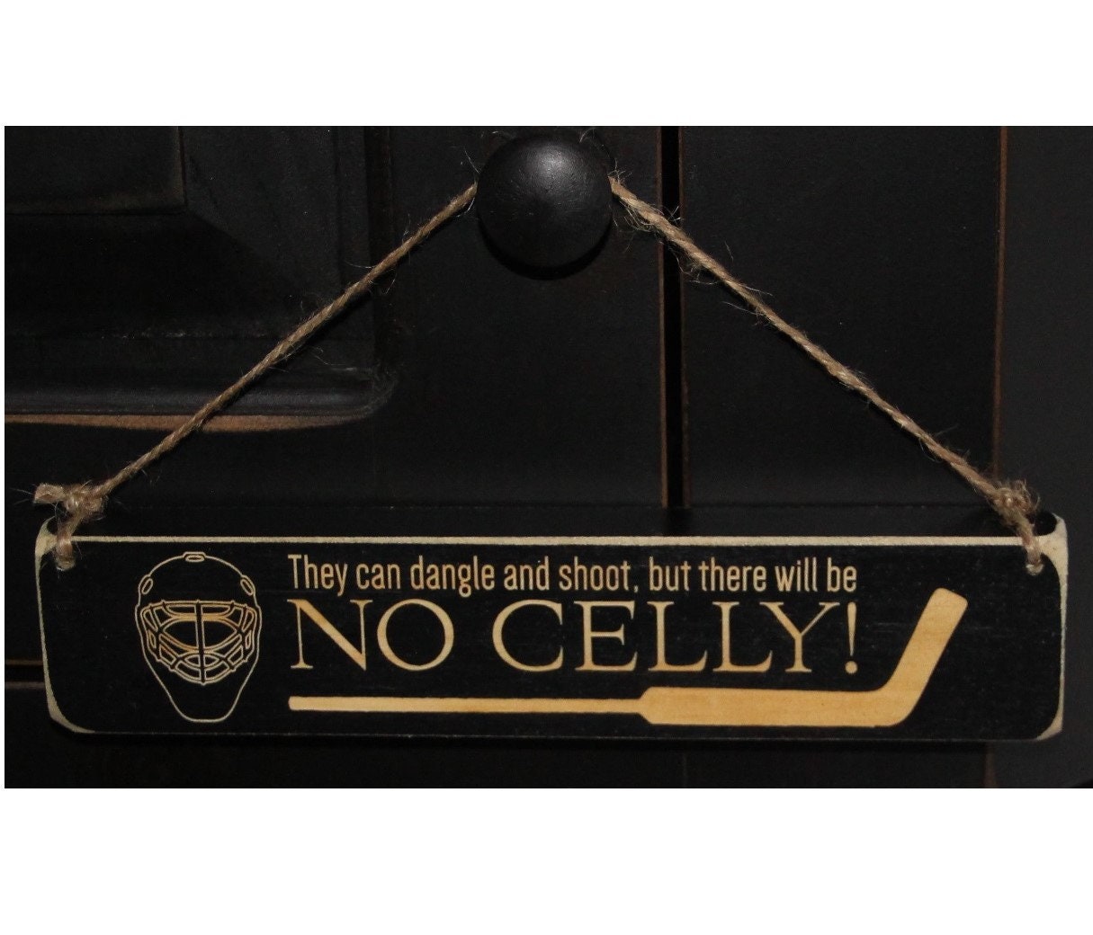 Hockey Goalie Ornament: Black Wood Sign, Gift for Hockey Goalie