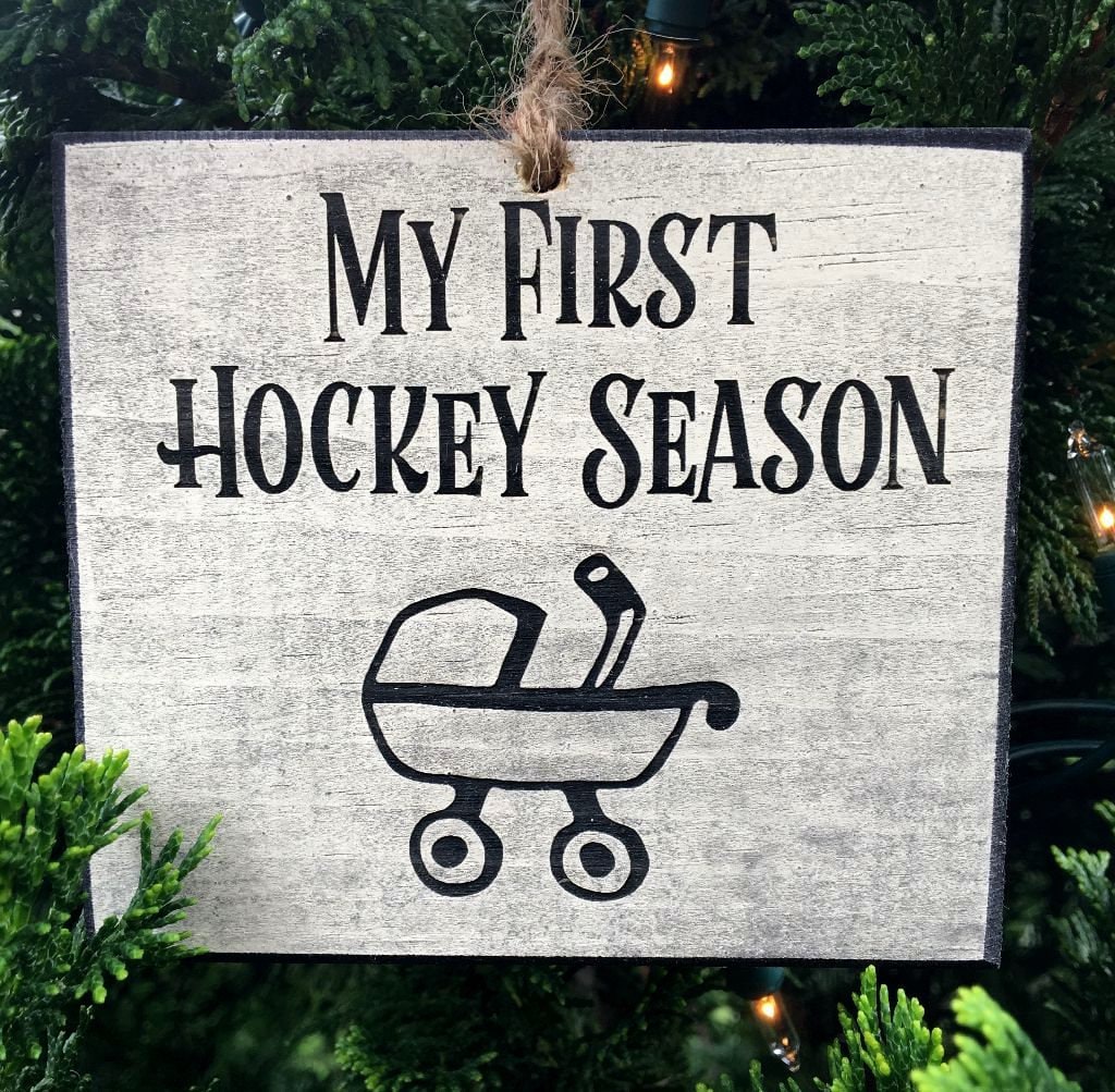 Hockey Ornament, Laser Cut Distressed Wood Sign, Team Gift