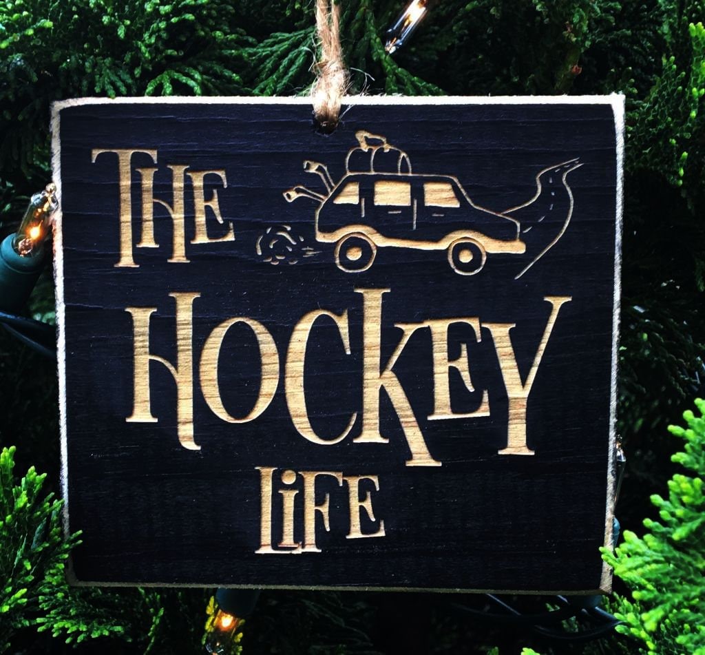 Hockey Ornament, Laser Cut Distressed Wood Sign, Team Gift