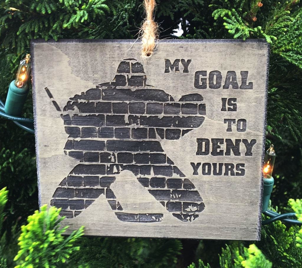 Hockey Goalie Ornament: Laser Cut Wood Christmas Gift