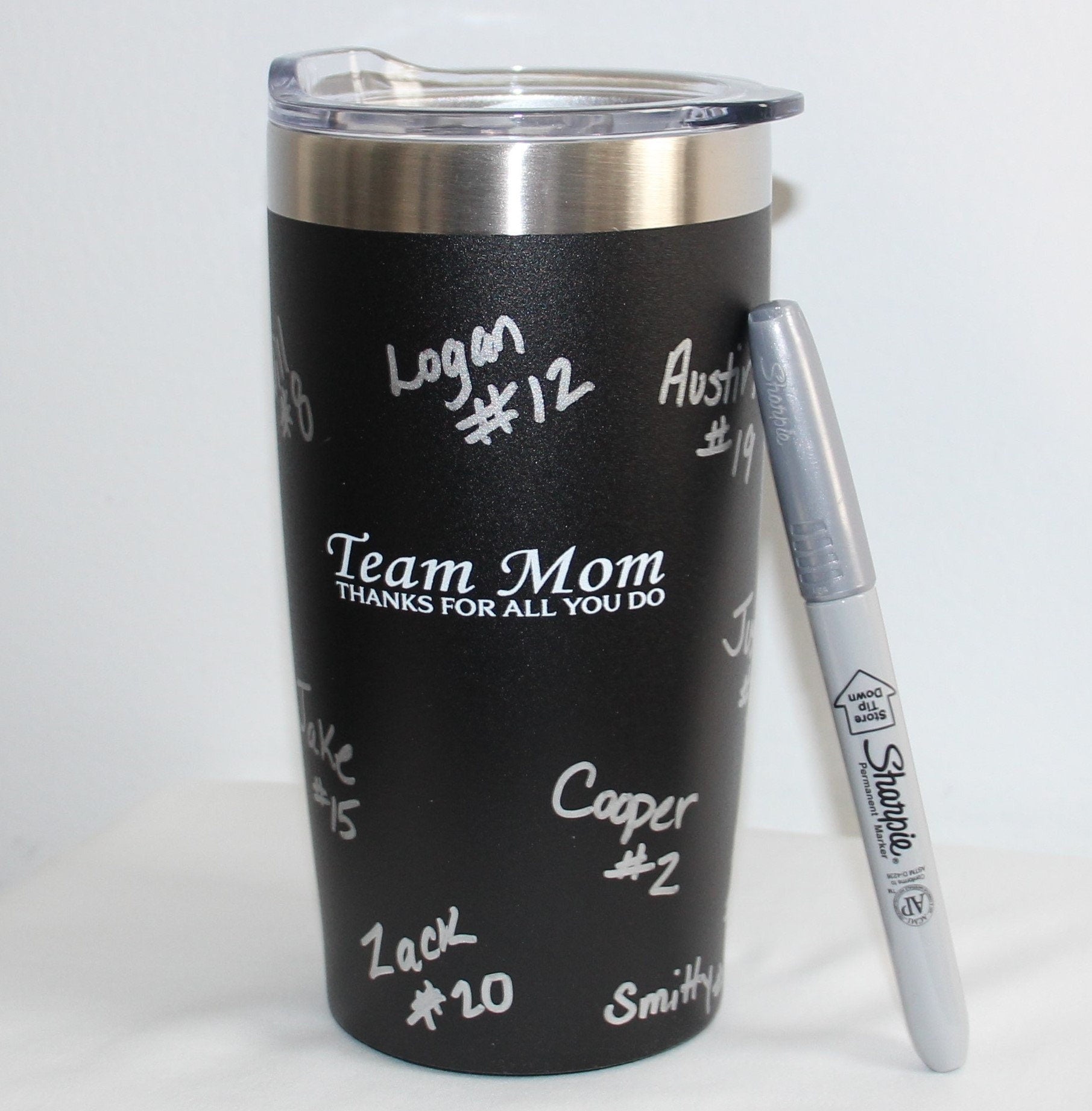 Personalized Team Mom Tumbler: Stainless Steel Travel Mug, Team Signing Gift