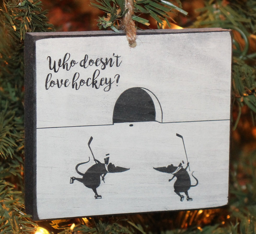 Hockey Ornament, Laser Cut Distressed Wood Sign, Team Gift