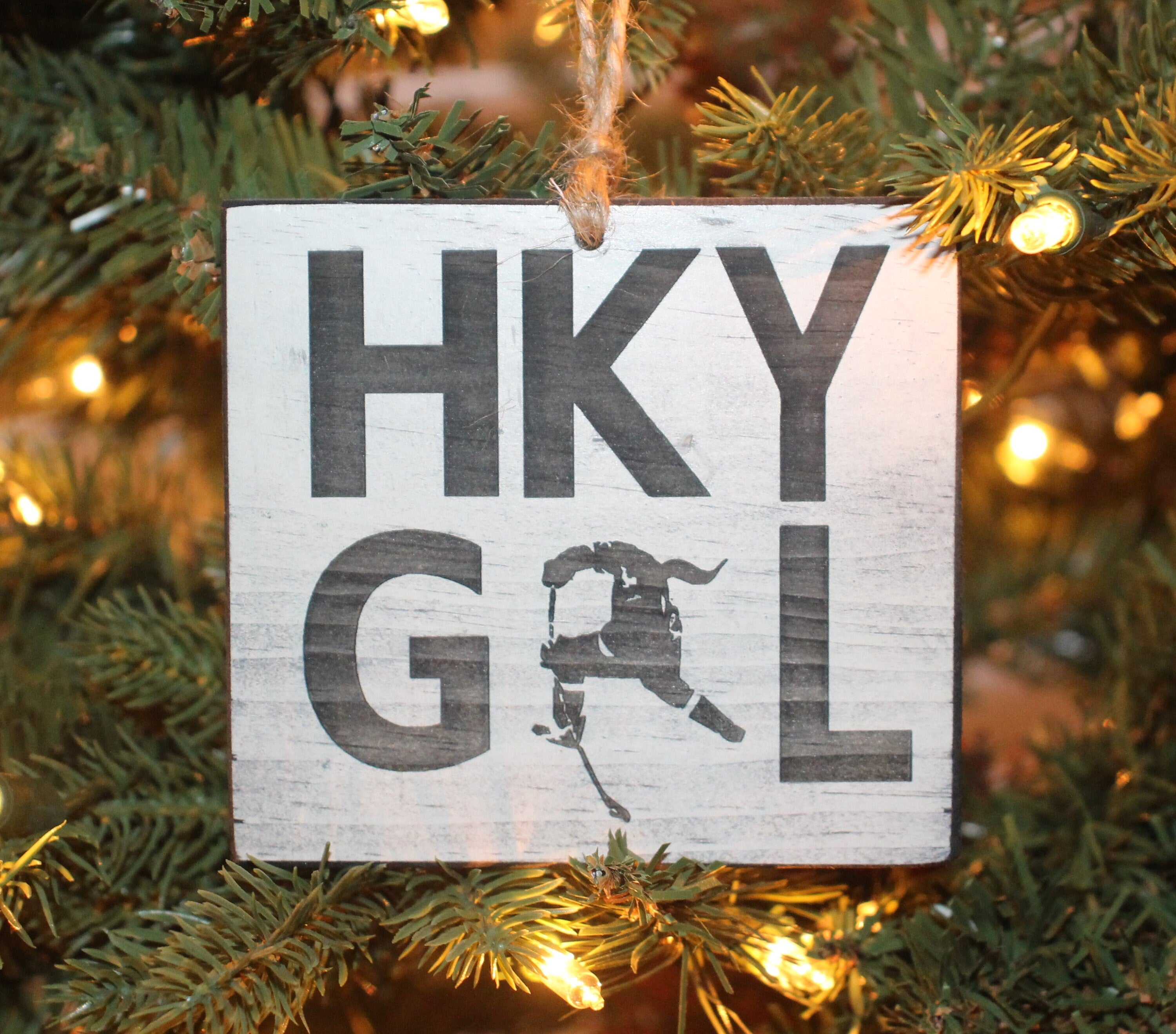 Hockey Ornament, Laser Cut Distressed Wood Sign, Team Gift