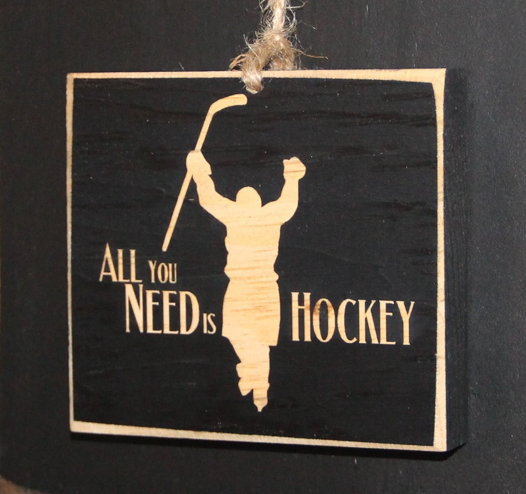Hockey Ornament, Laser Cut Distressed Wood Sign, Team Gift