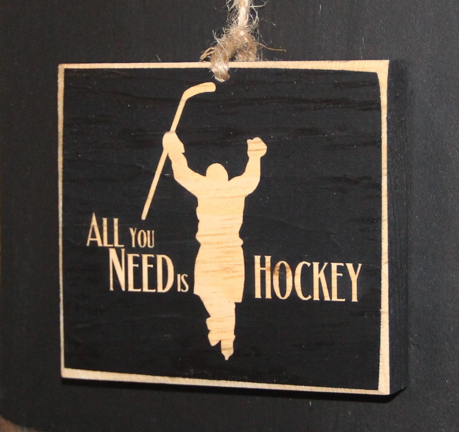 Hockey Ornament, Laser Cut Distressed Wood Sign, Team Gift