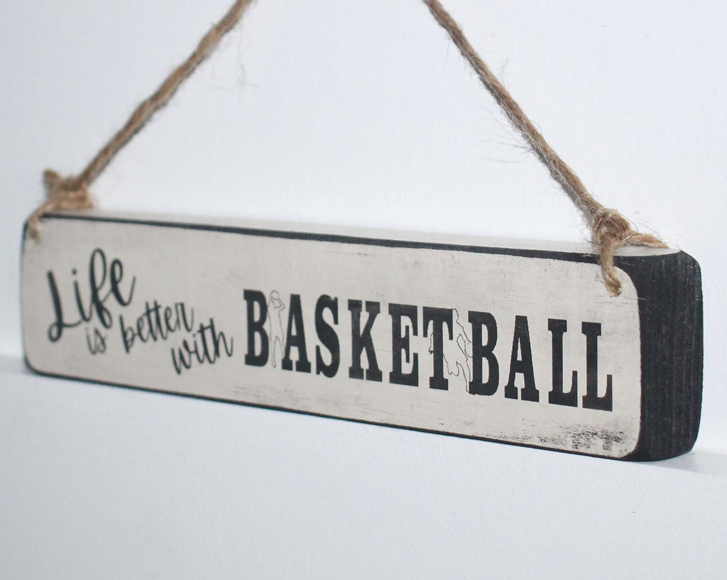 Distressed Wood Basketball Sign: Gift for Player or Coach