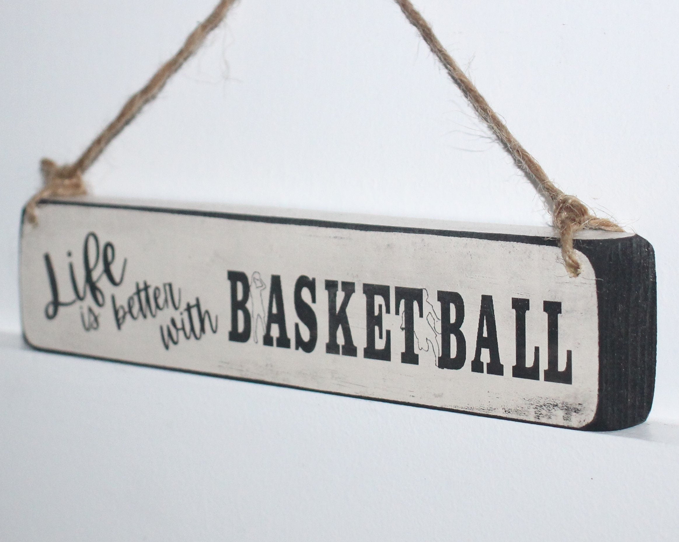 Distressed Wood Basketball Sign: Gift for Player or Coach
