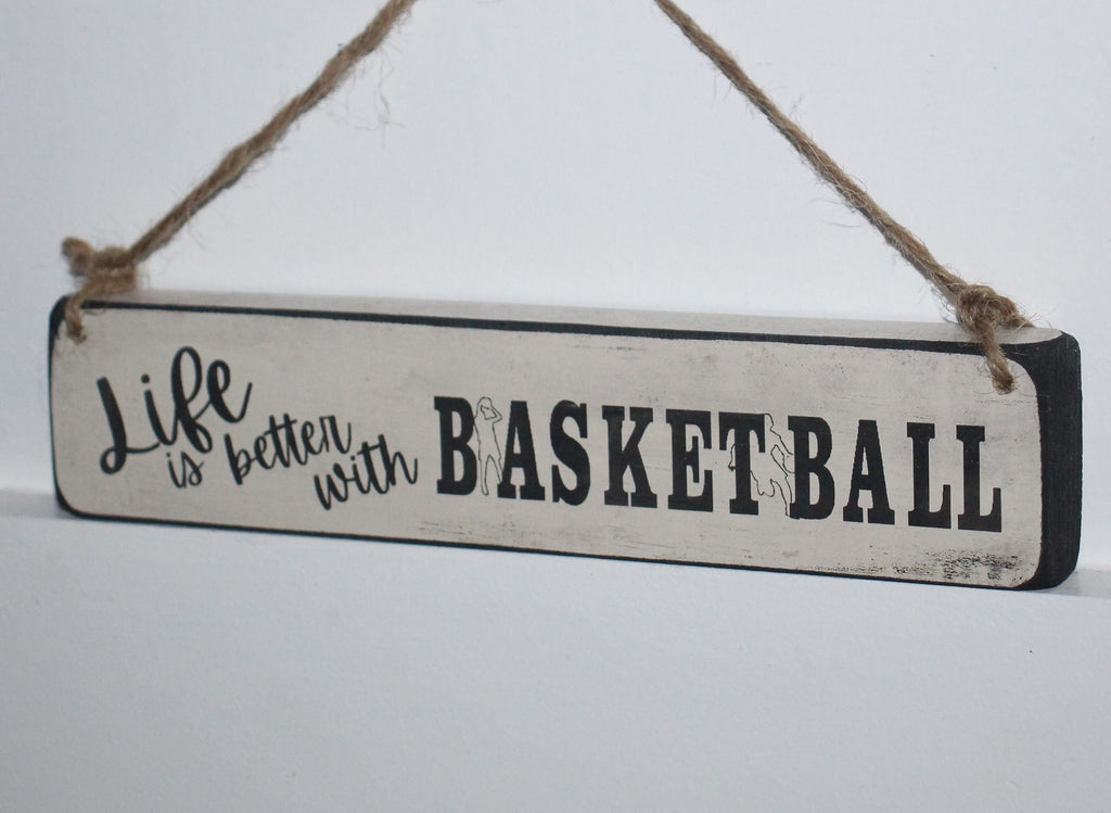 Distressed Wood Basketball Sign: Gift for Player or Coach