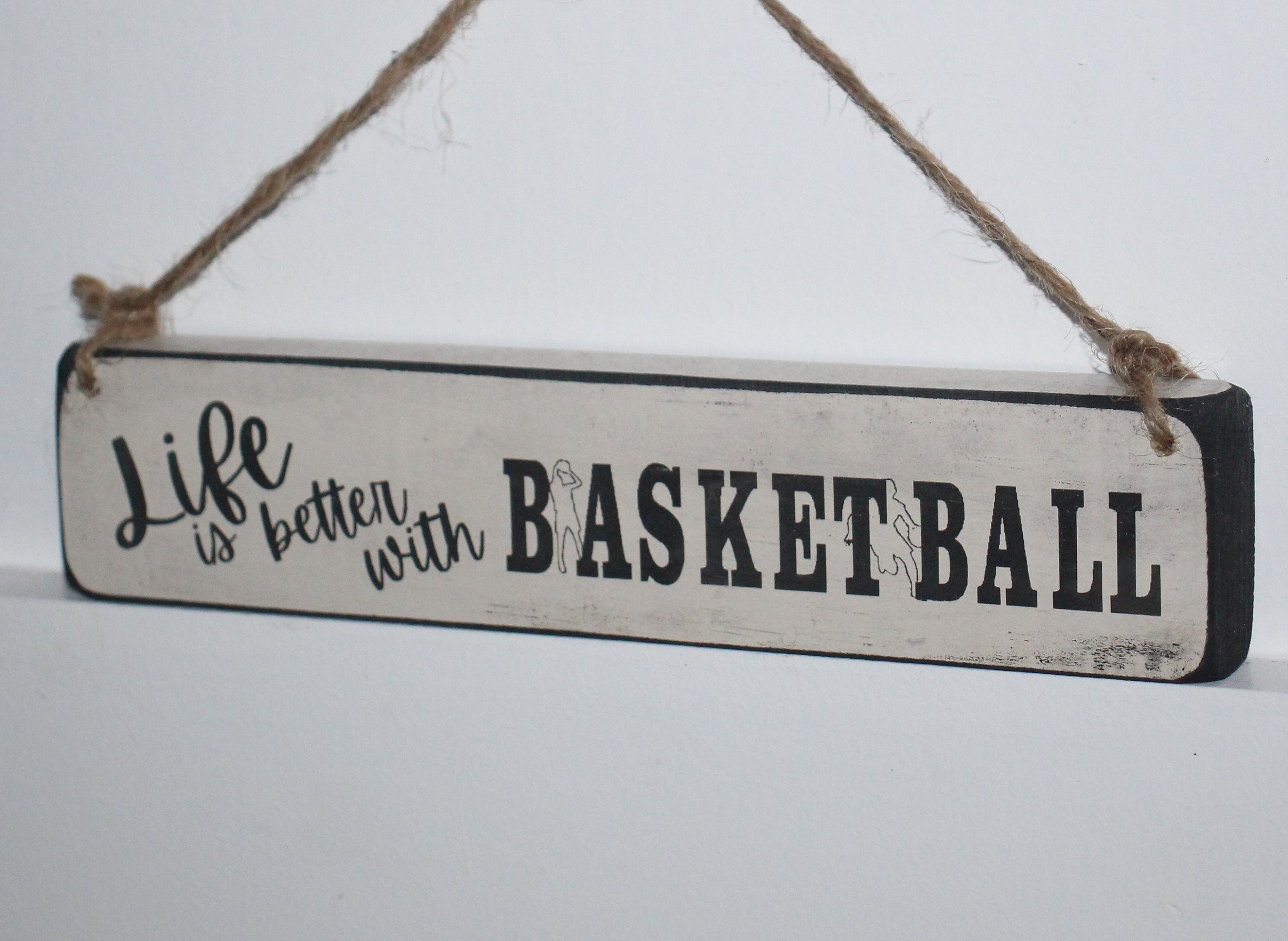 Distressed Wood Basketball Sign: Gift for Player or Coach