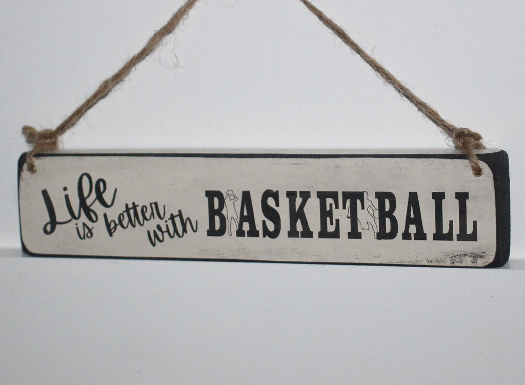 Distressed Wood Basketball Sign: Gift for Player or Coach